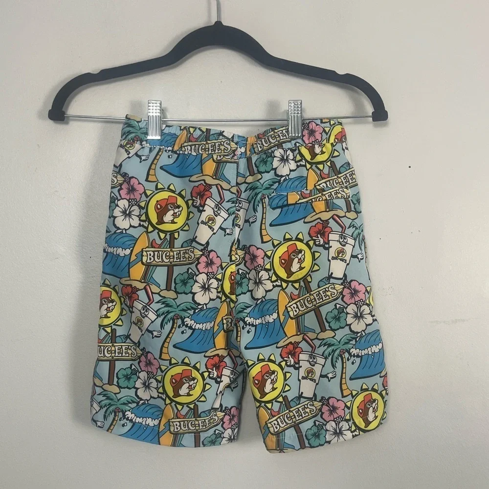Buc-ees Beaver YS Boys Swim Trunks Shorts Palm Trees Beach Tropical Cartoon